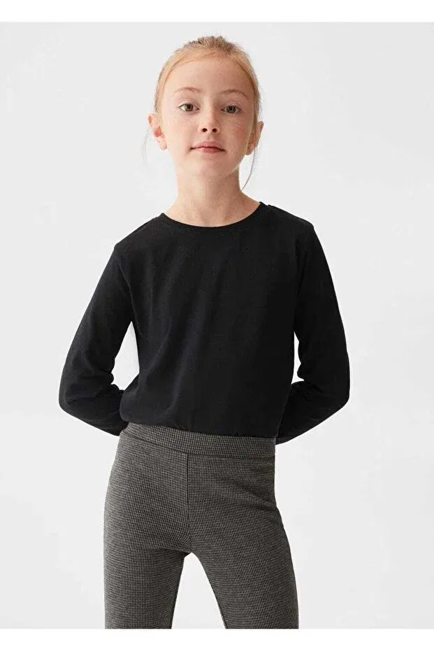 Детские леггинсы для девочек с принтом Mini Houndstooth Patterned, Mango Kids, Coal Black