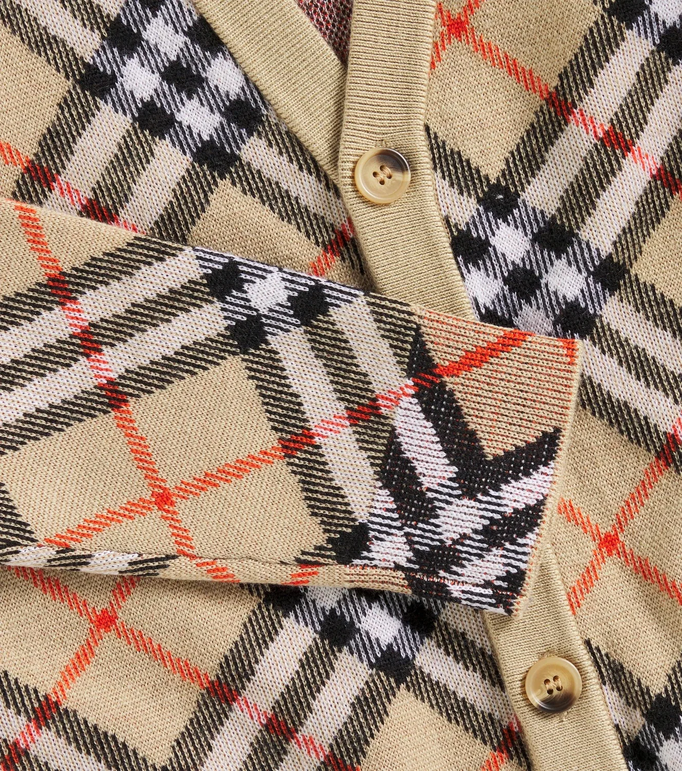 Кардиган шерстяной в клетку Burberry Kids, бежевый — фото 3