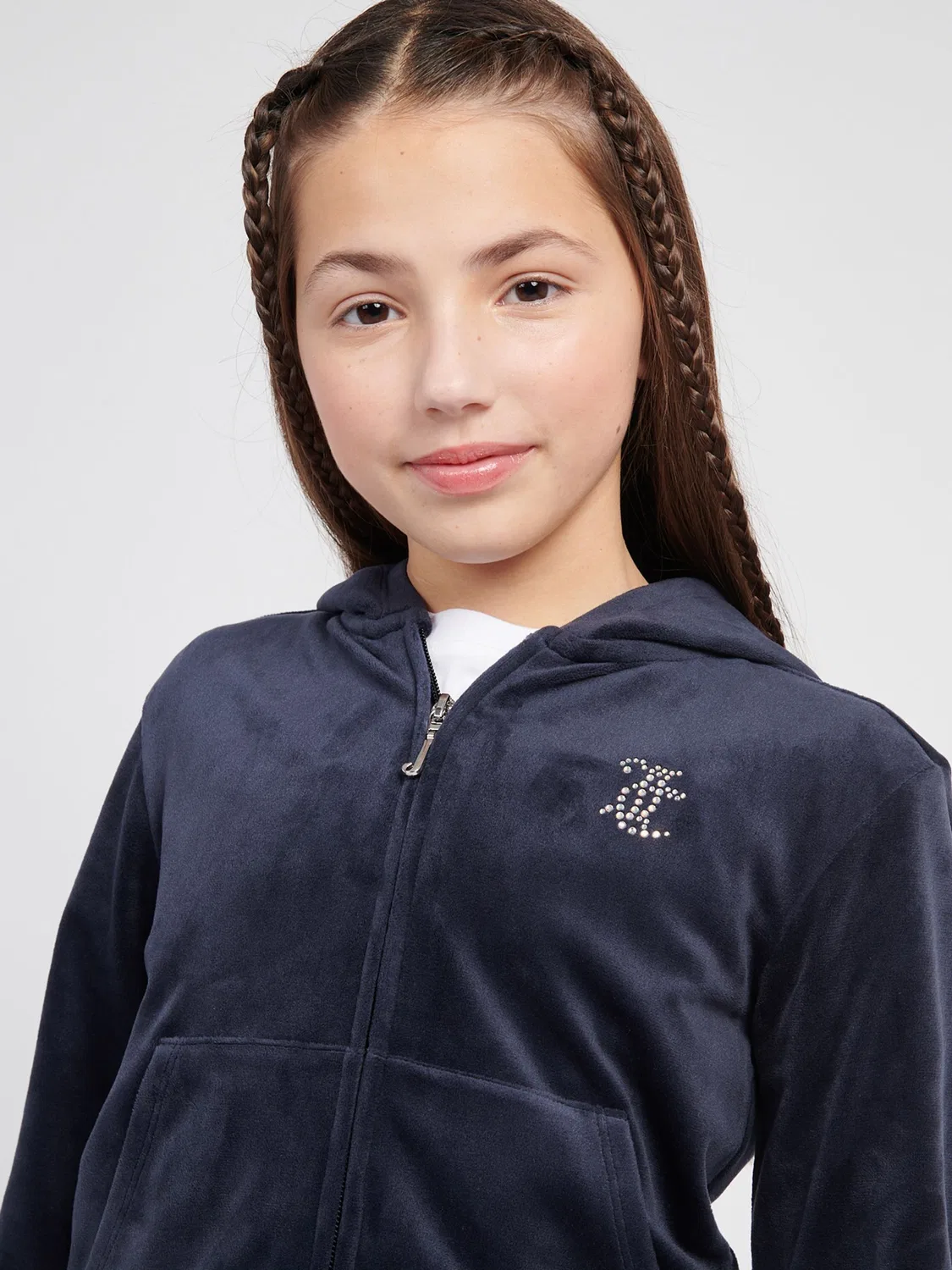 Худи на молнии для девочек Mini Diamante Juicy Couture, синий — фото 3