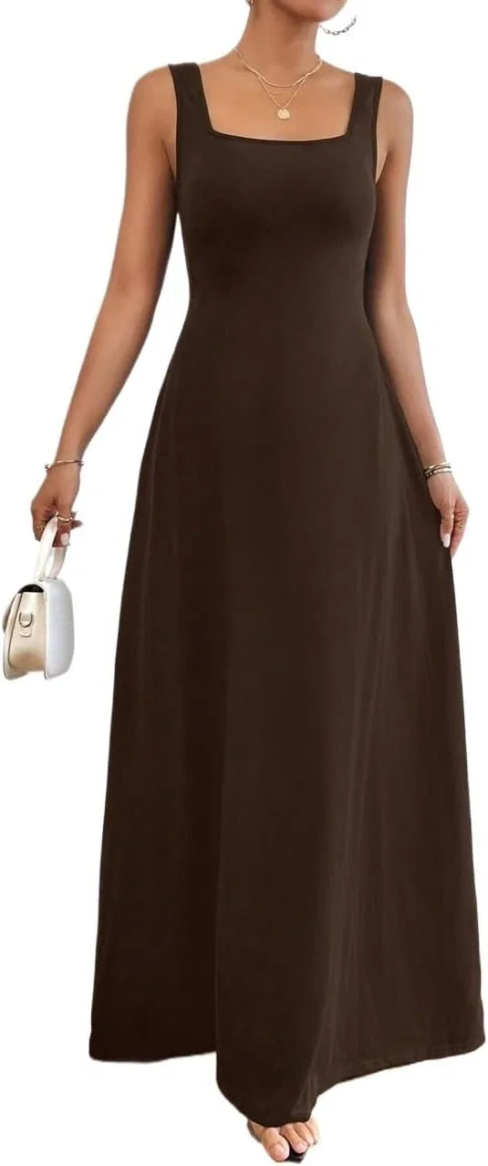 Женское повседневное платье-макси sleeveless, Coffee Brown