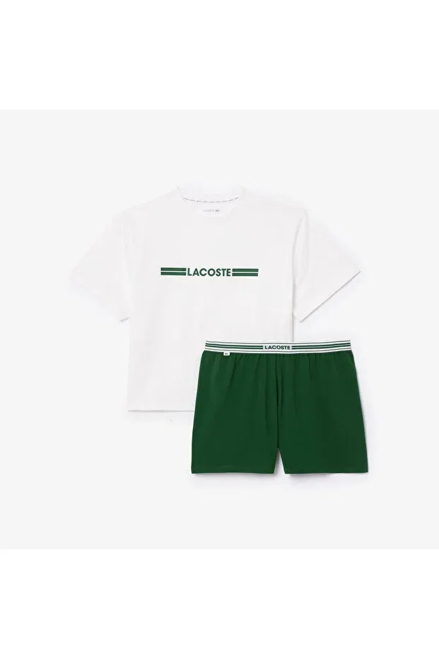 Пижама женская Lacoste 737 White с принтом, короткий рукав