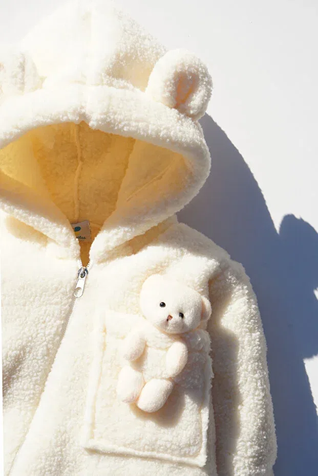 Детский комбинезон для девочек и мальчиков плюшевый X silk atlas girl boy baby and child teddy bear jumpsuit Gumbuloy, Ecru — фото 3