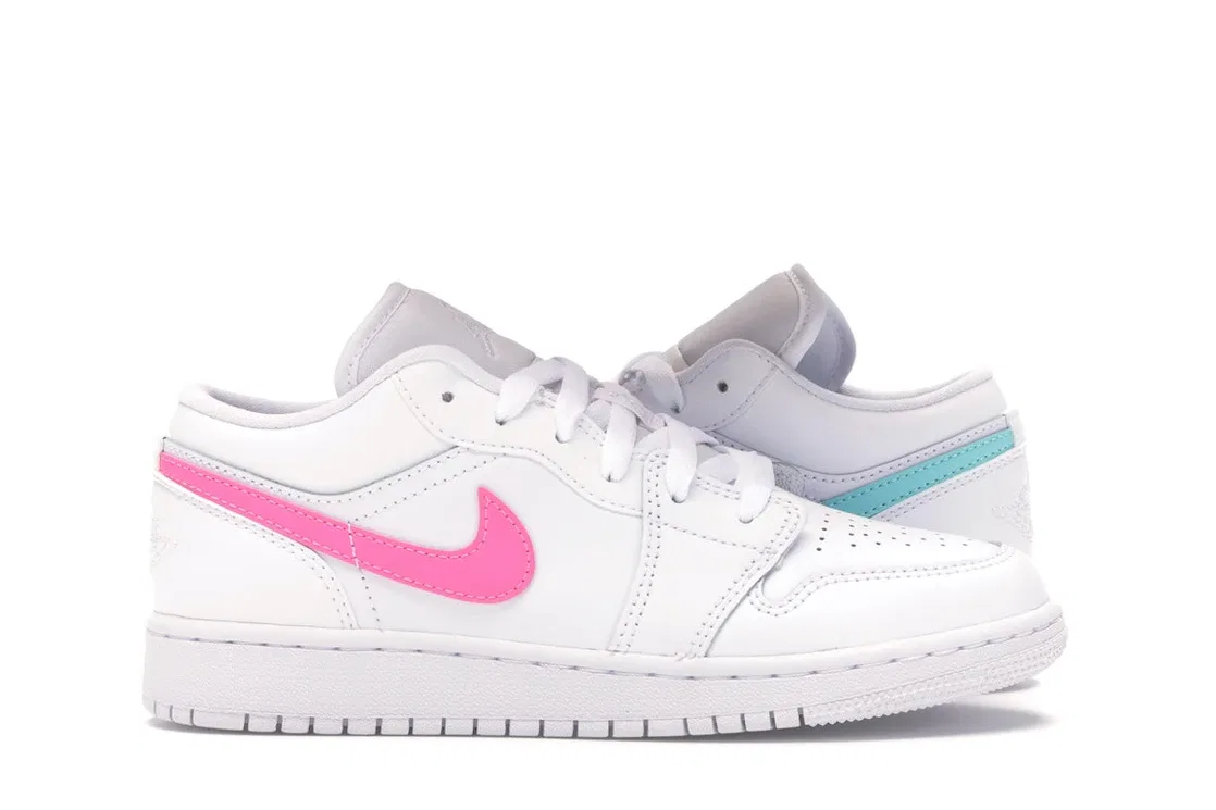 Детские кроссовки для мальчиков и девочек низкие Jordan 1 Low, White/White/Neon