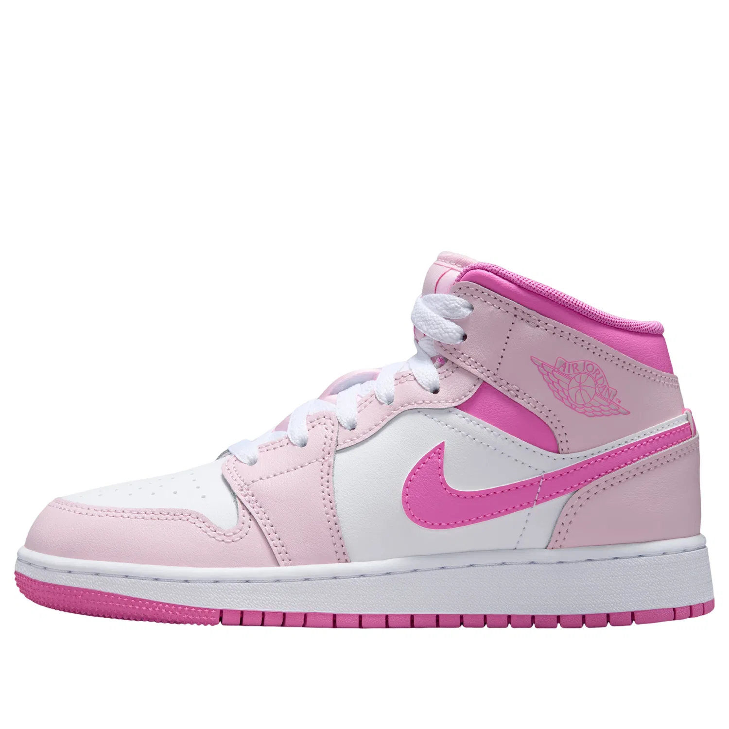 Детские кроссовки для девочек с кожаным верхом Air Jordan 1 Mid Pink Foam White, розовый