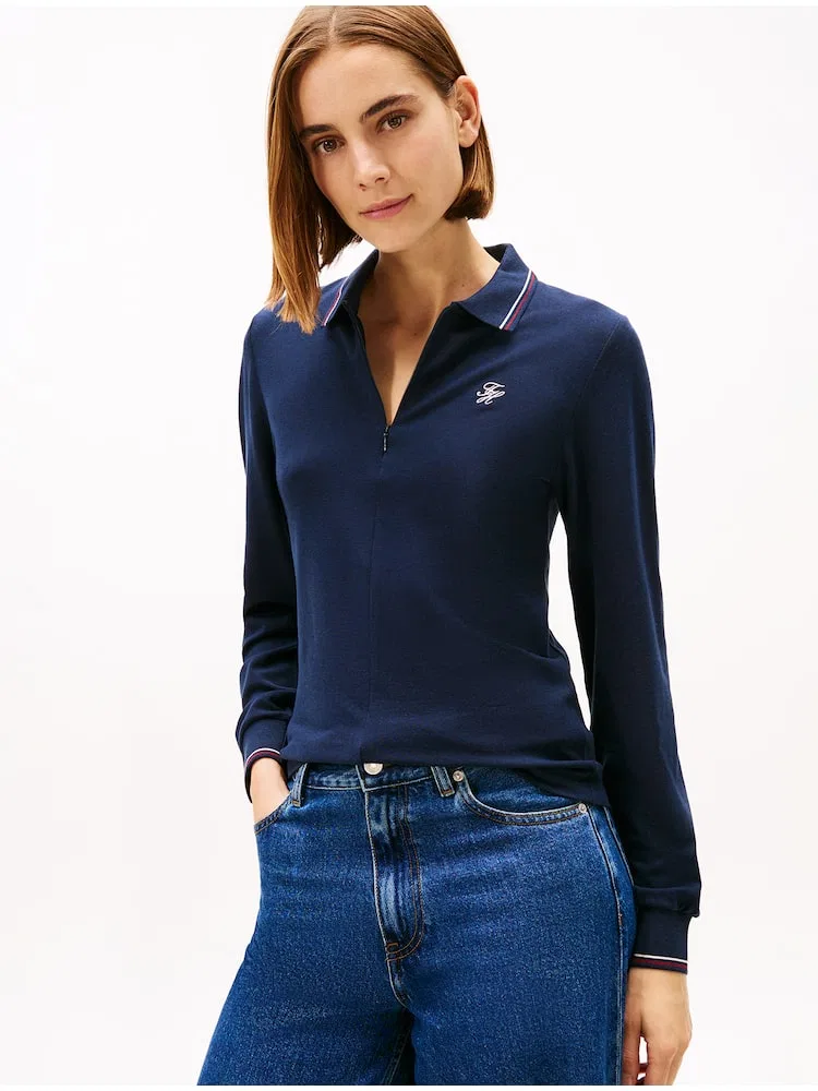 Футболка с длинным рукавом, полузастежка TOMMY HILFIGER, Navy