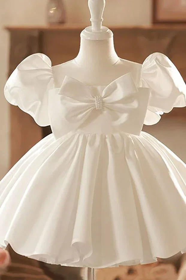 Детское сатиновое свадебное платье для девочек Bertuğ Bebek, Off-White