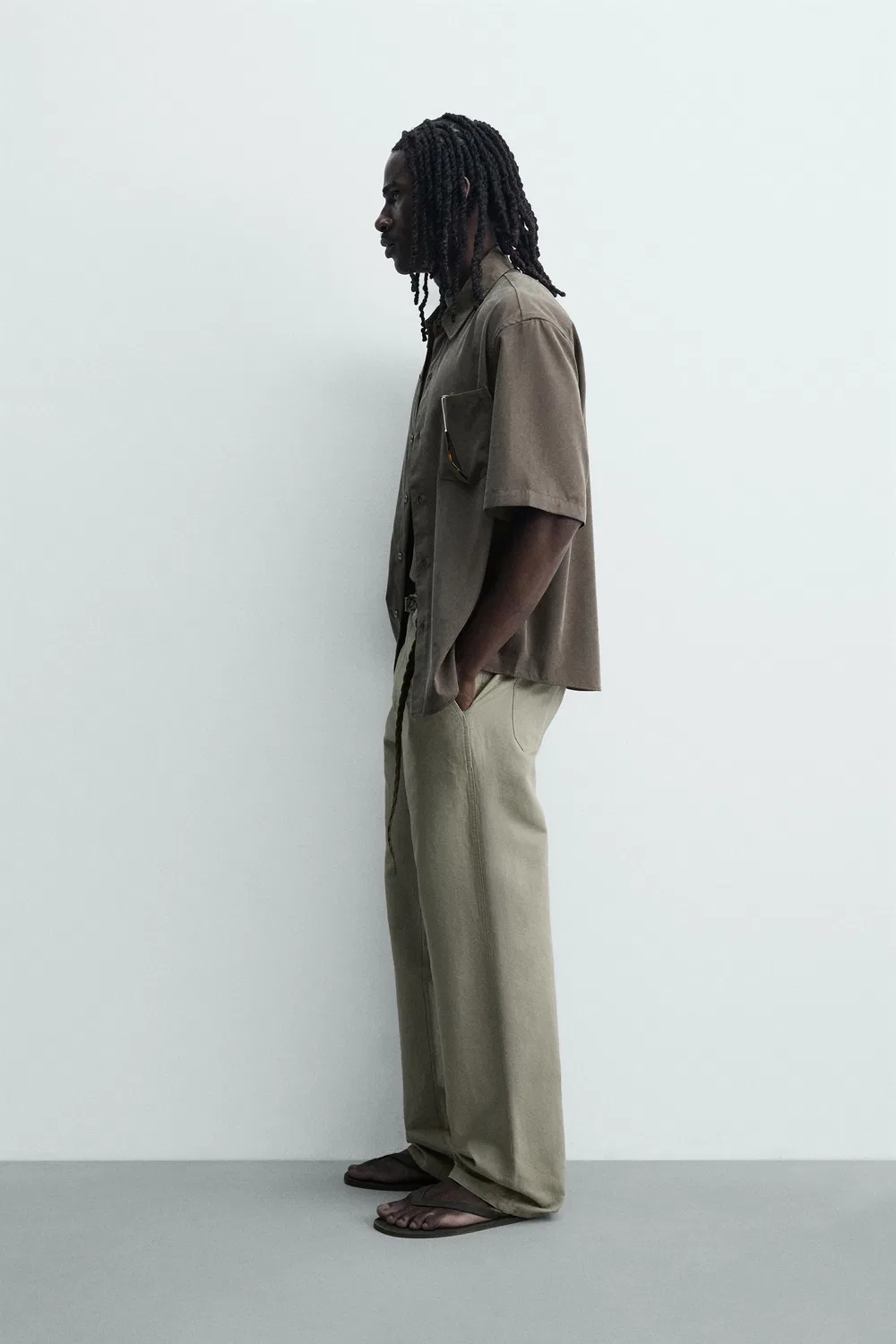 Свободная, струящаяся рубашка ZARA, mink brown — фото 4