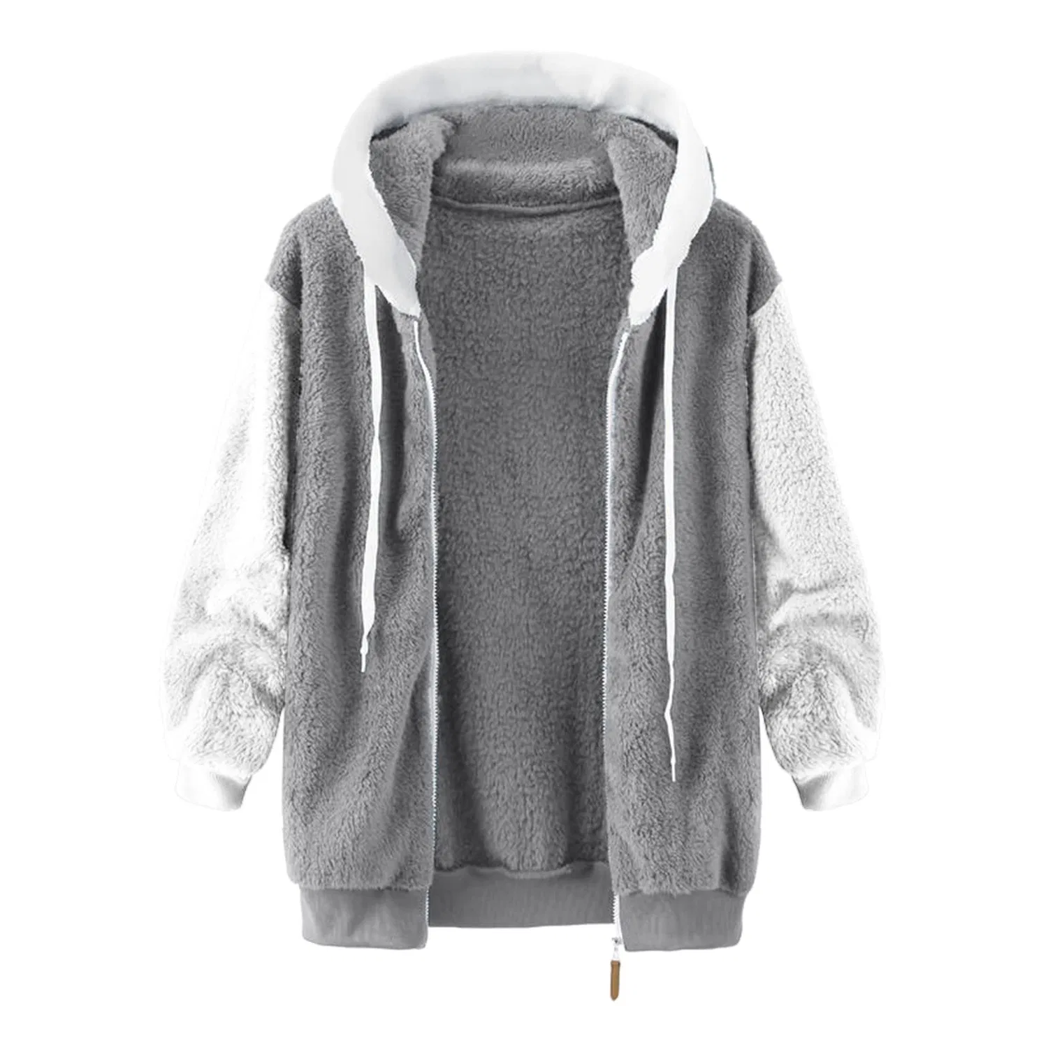 Женское зимнее пальто на флисовой подкладке с zip и капюшоном, Grigio-f — фото 4