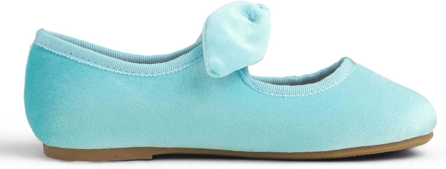 Детские туфли для девочек с пряжкой FEVERSOLE, Velvet Bow Elastic Maryjane Sky Blue — фото 3