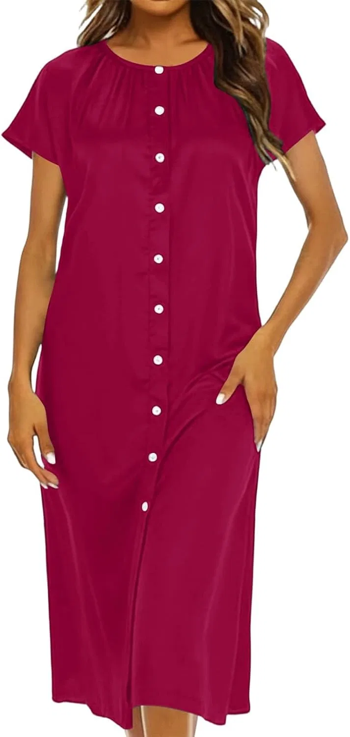 Женское сатиновое платье миди повседневное с коротким рукавом, Hot Pink