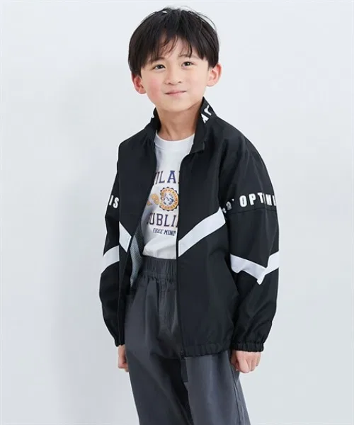 Детская куртка с принтом Stand Collar Jacket QUNTSTYLE, Black