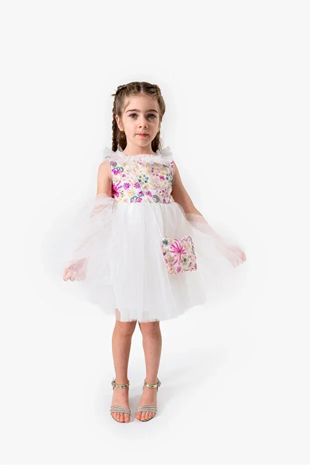 Детское платье для девочек с пайетками Bag Sequined Puffy Skirt Evening Dress Dfn, White