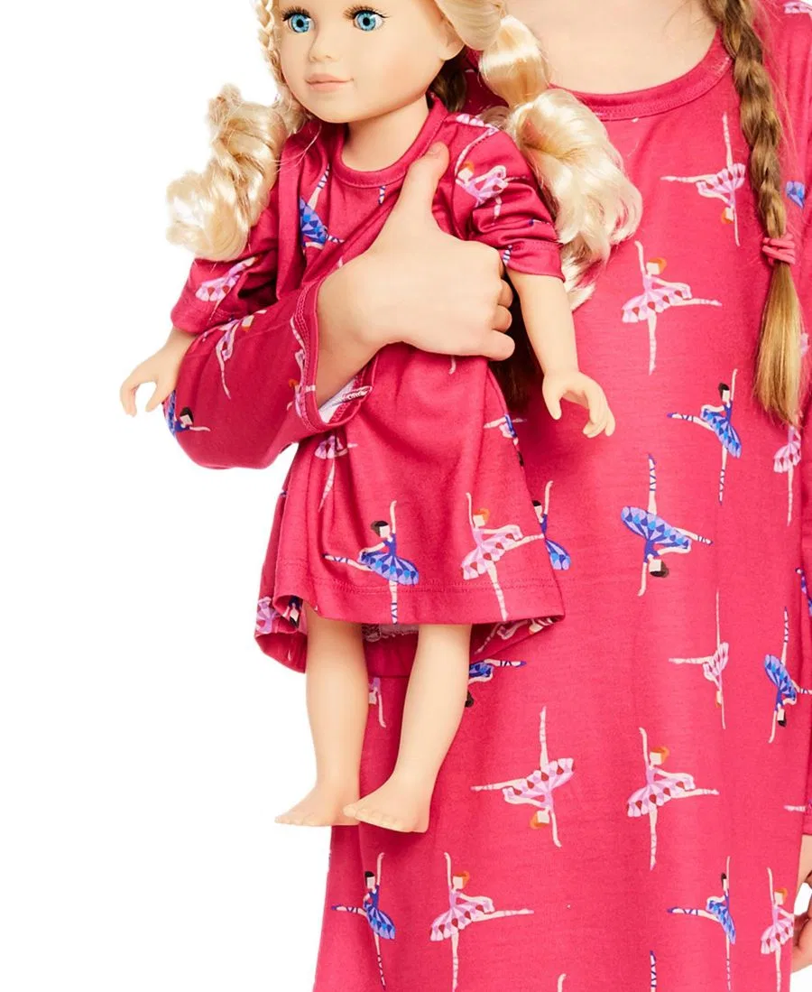 Комплект детских ночных рубашек с кукольной рубашкой, Ballerina Pink Leveret — фото 3