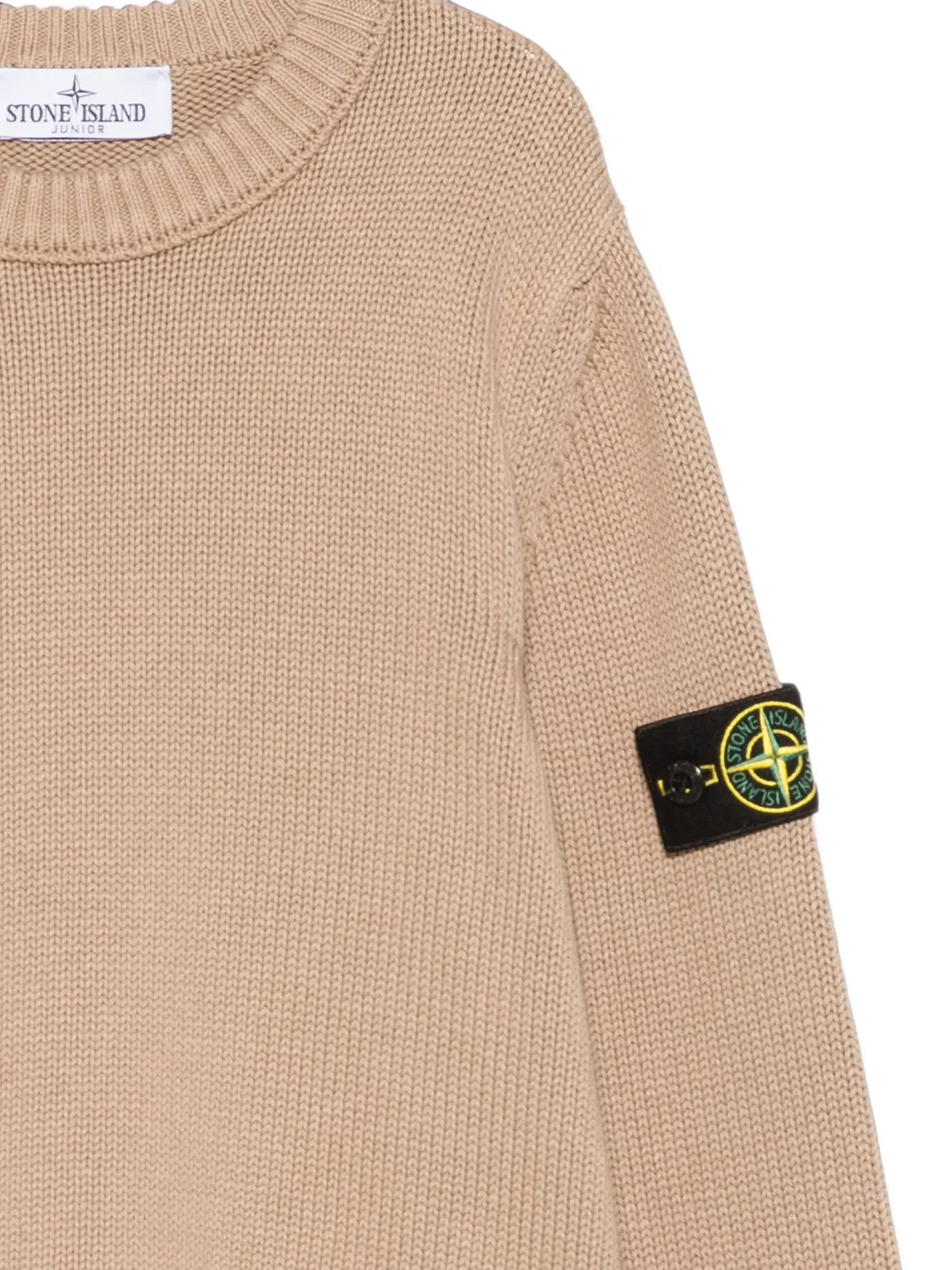 Свитер с отделкой в рубчик и нашивкой-логотипом Stone Island Junior, нейтральные цвета — фото 3