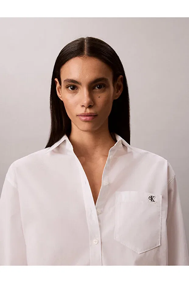 Женская рубашка свободного кроя Cotton Poplin Relaxed Shirt Calvin Klein, White — фото 3