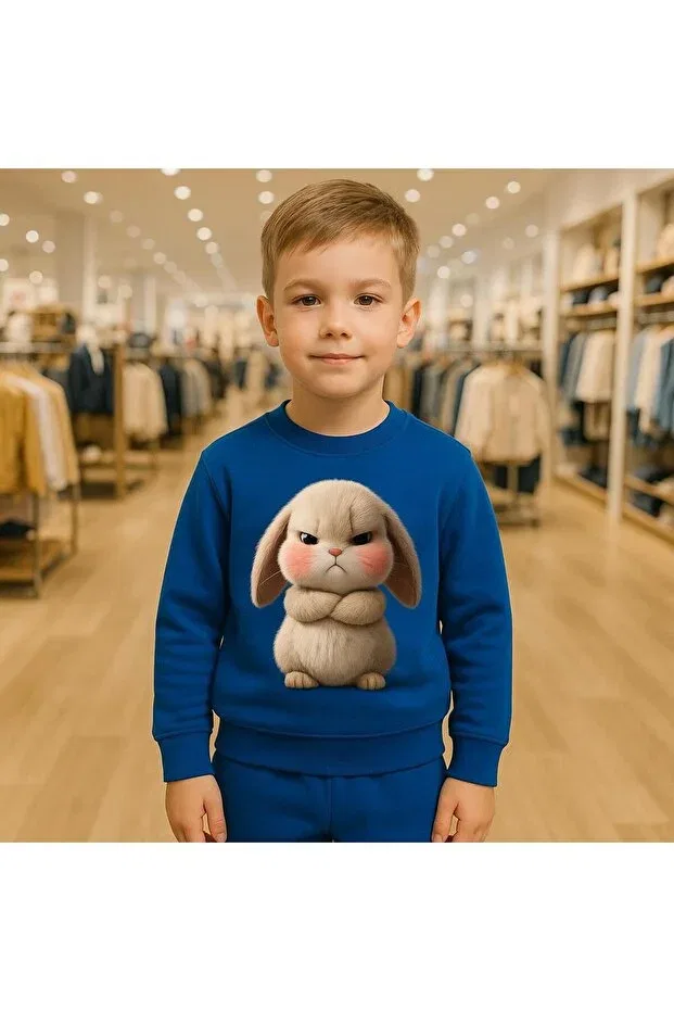 Детский комплект свитшота и штанов с принтом Somurtkan Rabbit Patterned Playwear, Blue