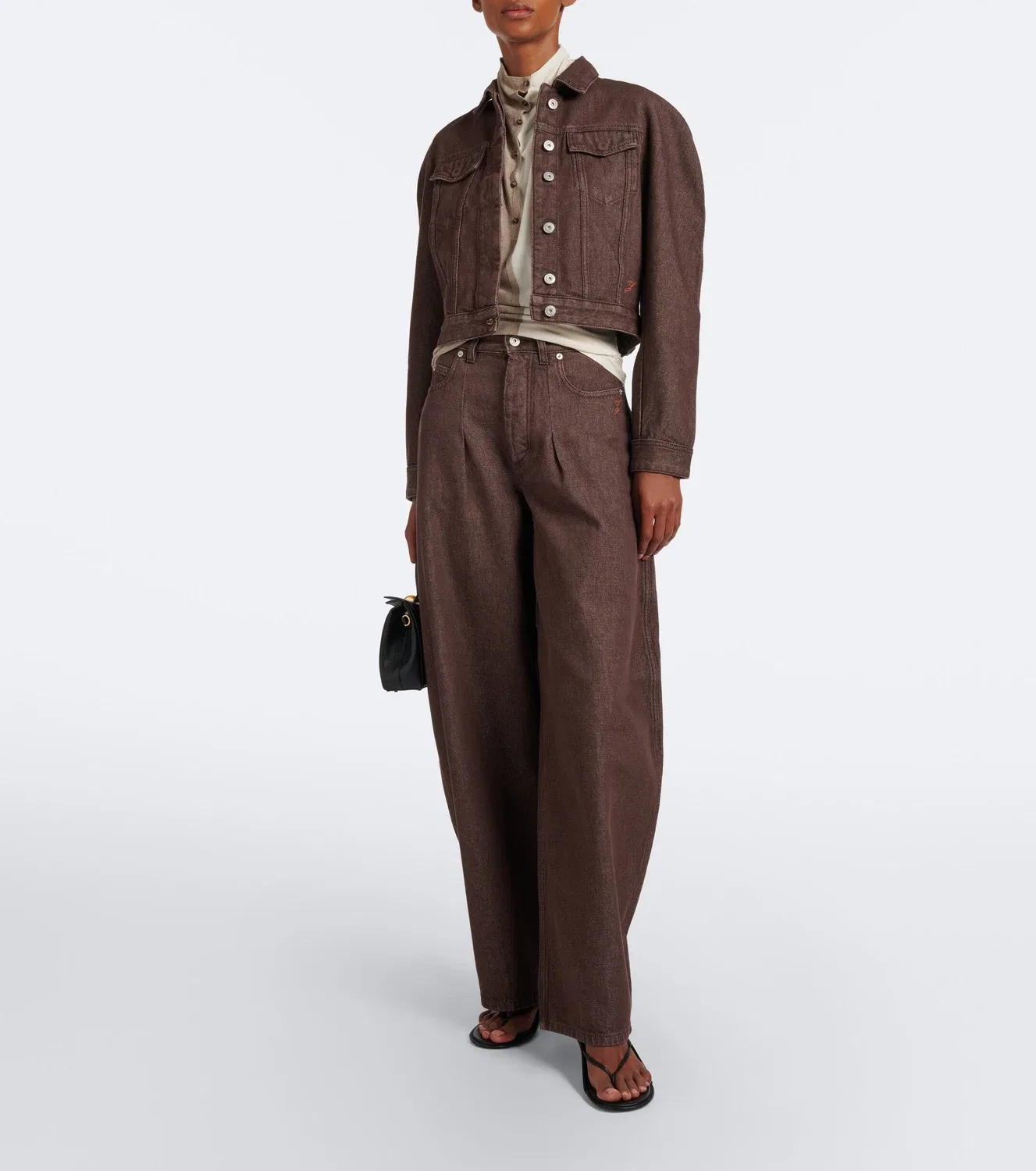 Широкие джинсы Ovalo barrel-leg Jacquemus, коричневый — фото 2
