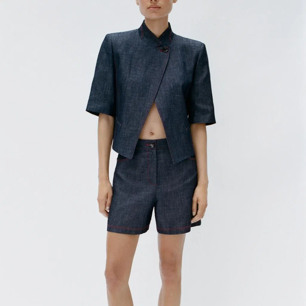 Женский деловой костюм со стойкой Indigo ZARA, Indigo — фото 4