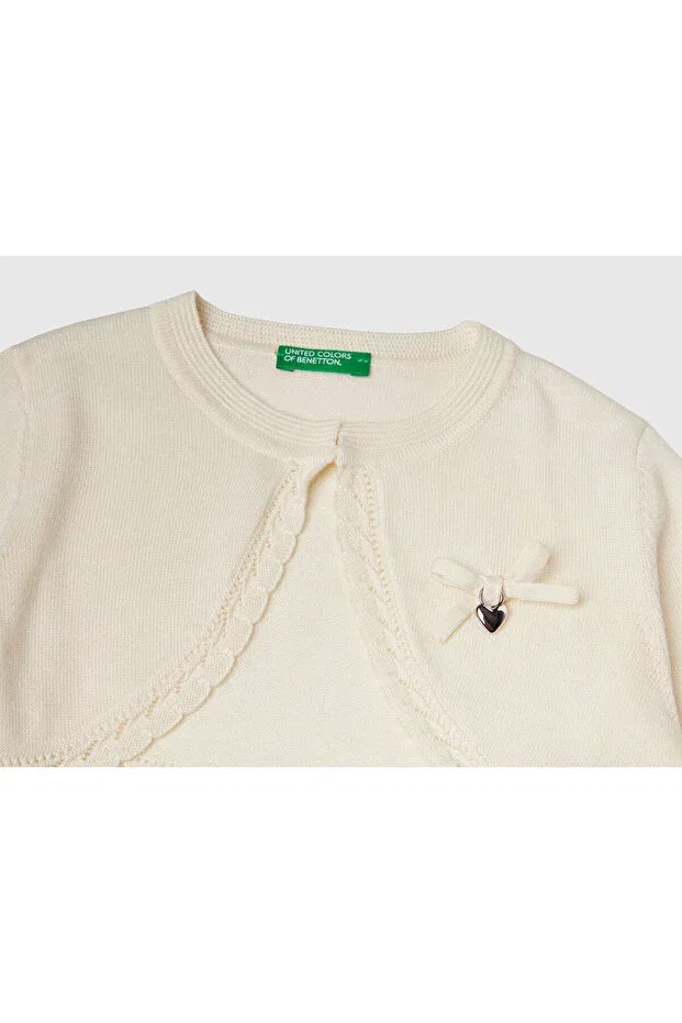 Детский кардиган для девочек с вышивкой United Colors Of Benetton, Ecru — фото 3