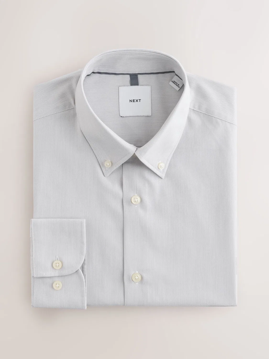 Рубашка с длинным рукавом, Slim Fit, из хлопка с полиэстером Next, сине-серая полоска — фото 3