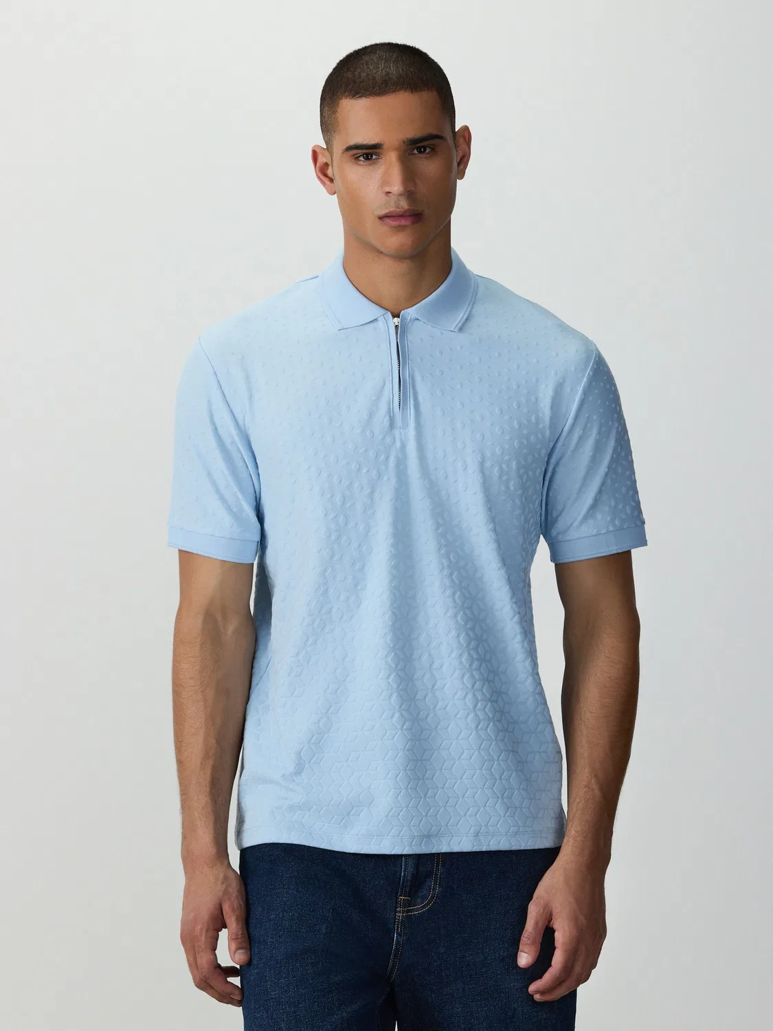 Поло с текстурным жаккардовым узором, Smart Jacquard Polo Shirt Next, светло-голубой — фото 3