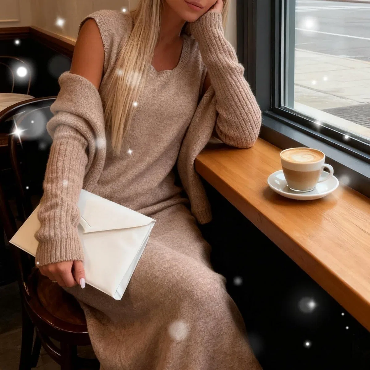 Женский комплект из свитера с водолазкой и миди-платья Ribbed Long Sleeve, Gray — фото 3