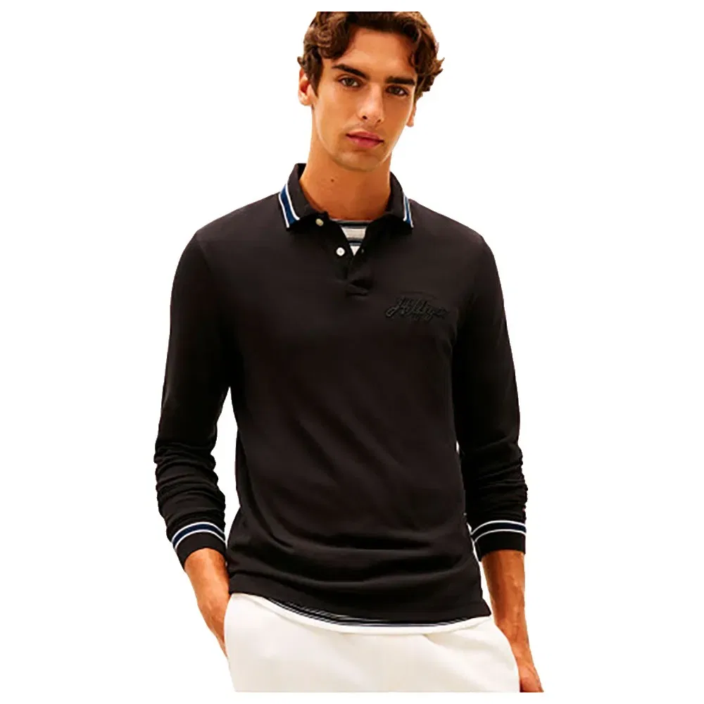 Мужской лонгслив-поло с вышивкой Tommy hilfiger, Black
