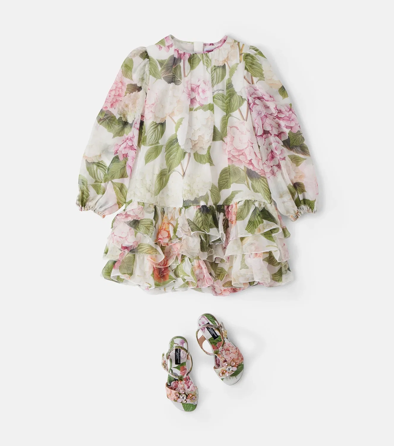 Платье из шелкового шифона с оборками Dolce&Gabbana Kids, белый — фото 2