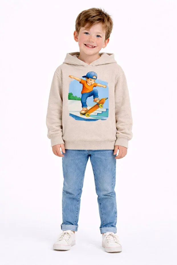 Детское худи для девочек с принтом Skateboard Artyus, Beige