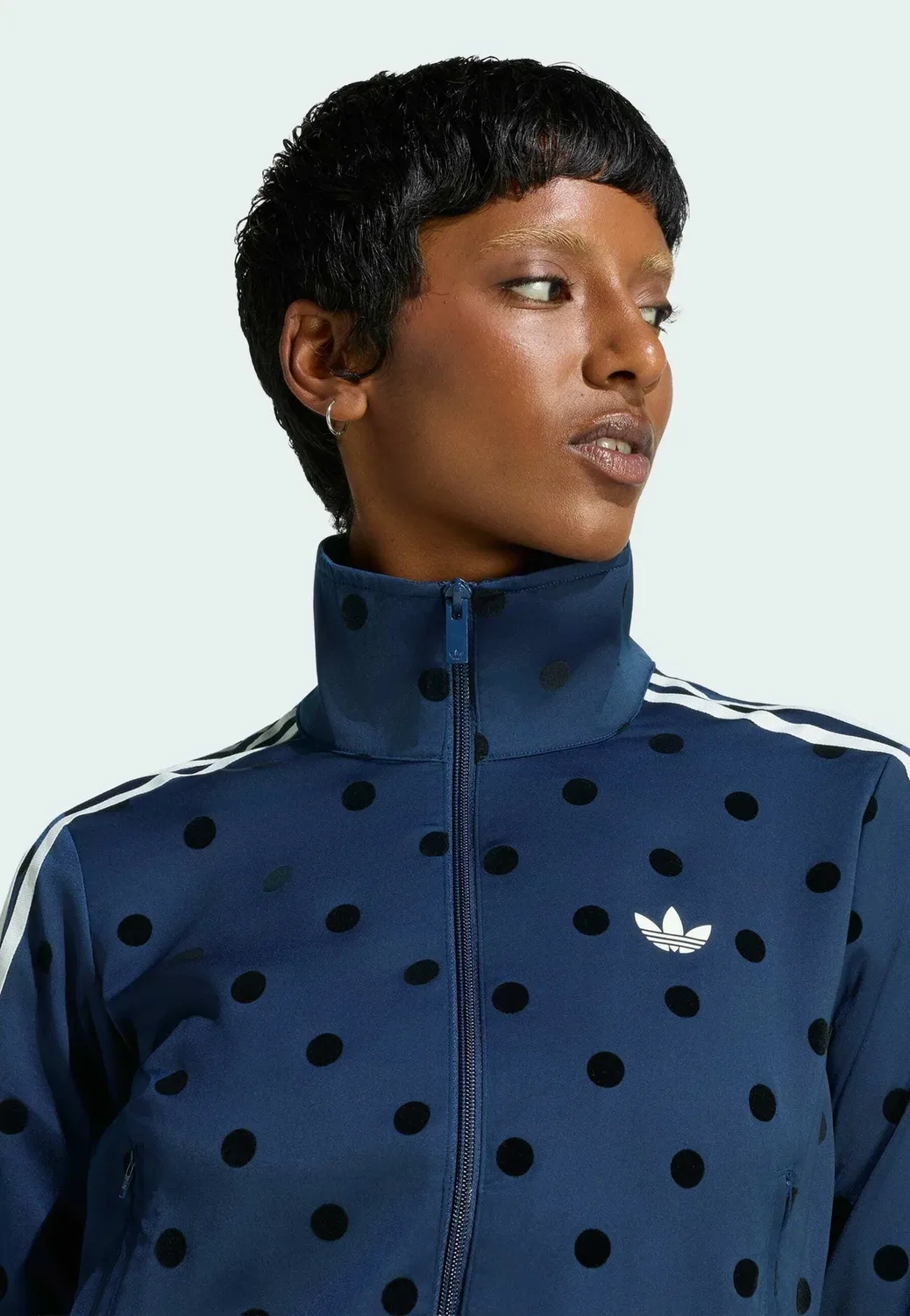 Атласная толстовка в горошек на молнии Adidas Originals, Night Indigo — фото 3