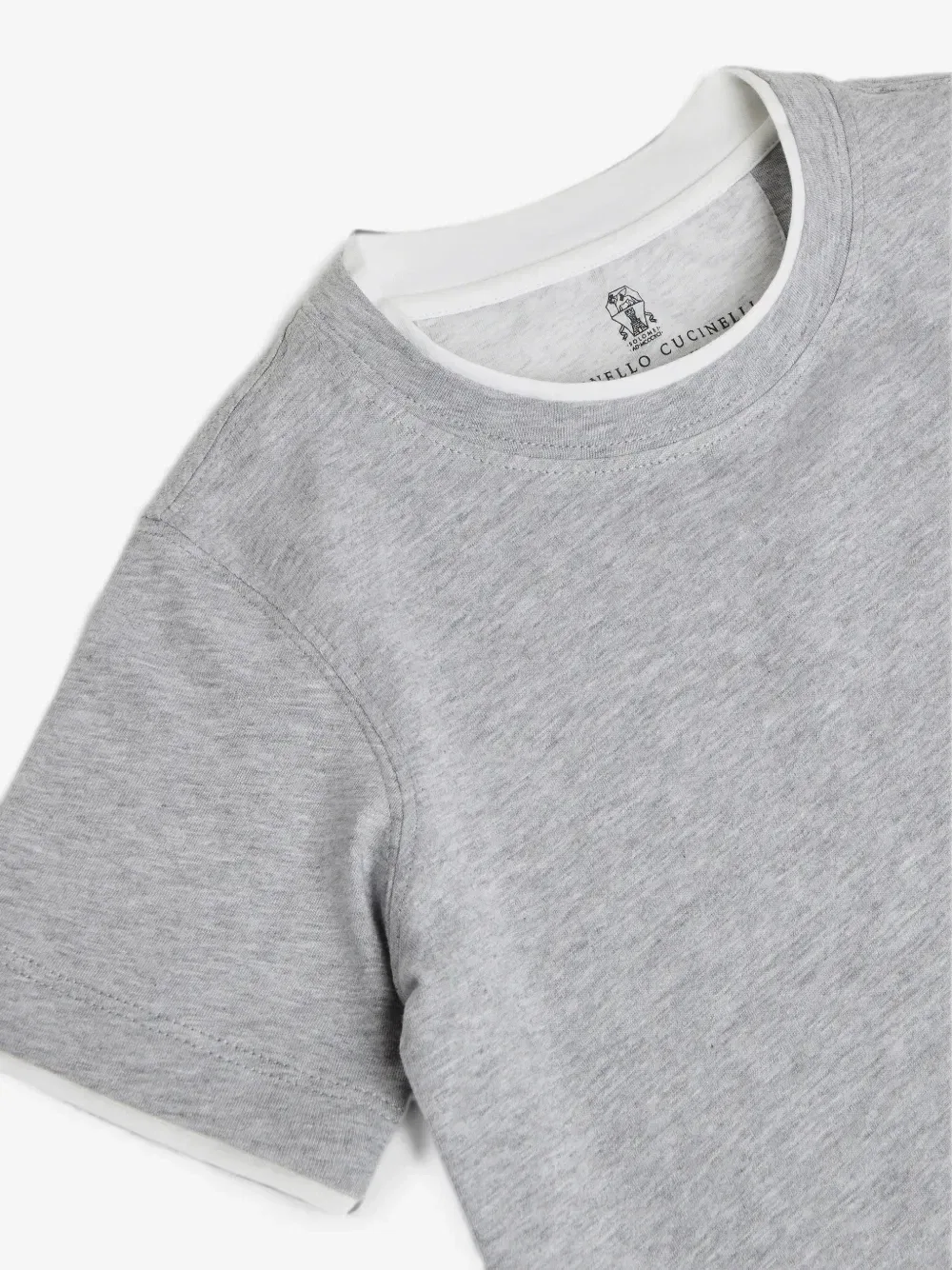 Искусственно многослойная хлопковая футболка Brunello Cucinelli Kids, серый — фото 3