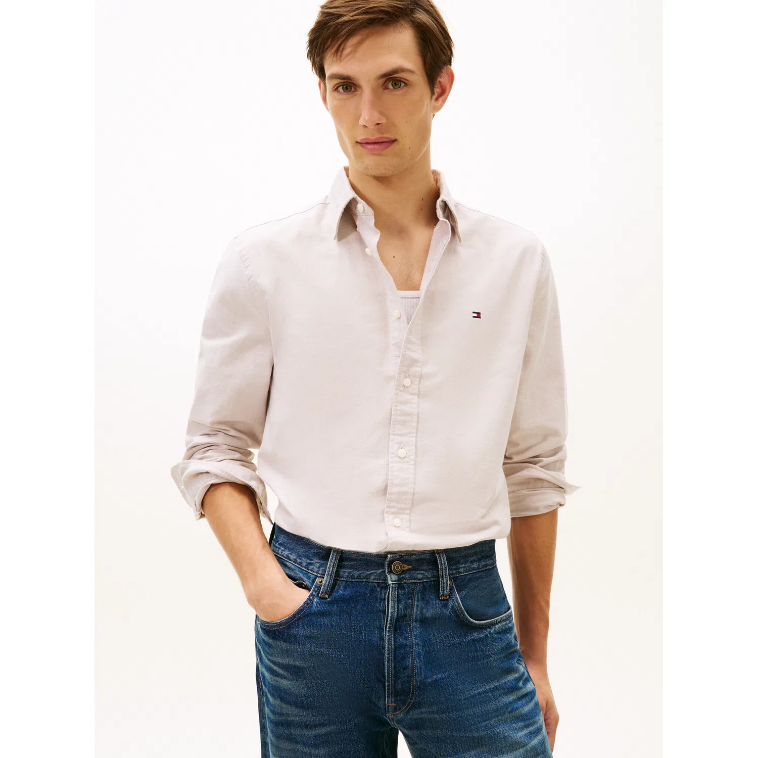 Мужская классическая рубашка с длинным рукавом Solid Heritage Oxford Tommy Hilfiger, Safari Canvas