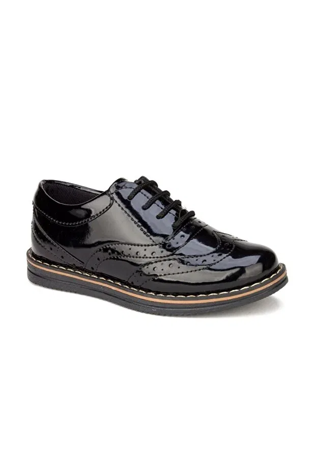 Детские туфли для мальчиков с коротким каблуком Nstil, Black Patent Leather Laced