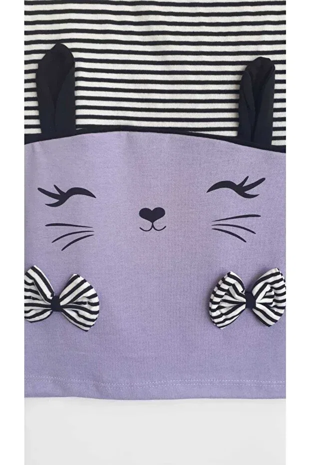 Детское платье для девочек с принтом Lilac kitten patterned bow short sleeve girl's summer dress Generic Brands, Lila