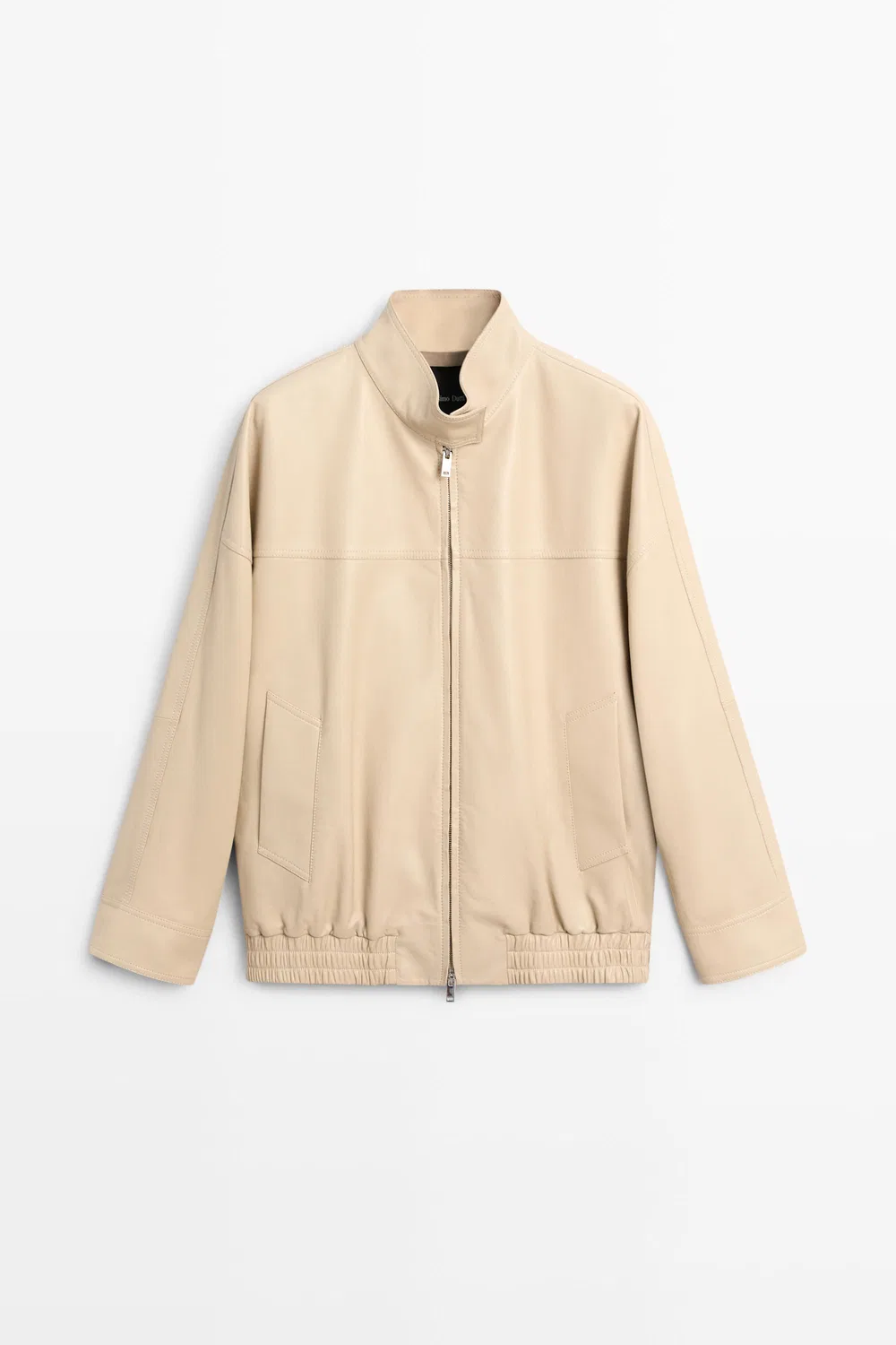Куртка Massimo Dutti Elastic Hem Leather, кремовый — фото 2