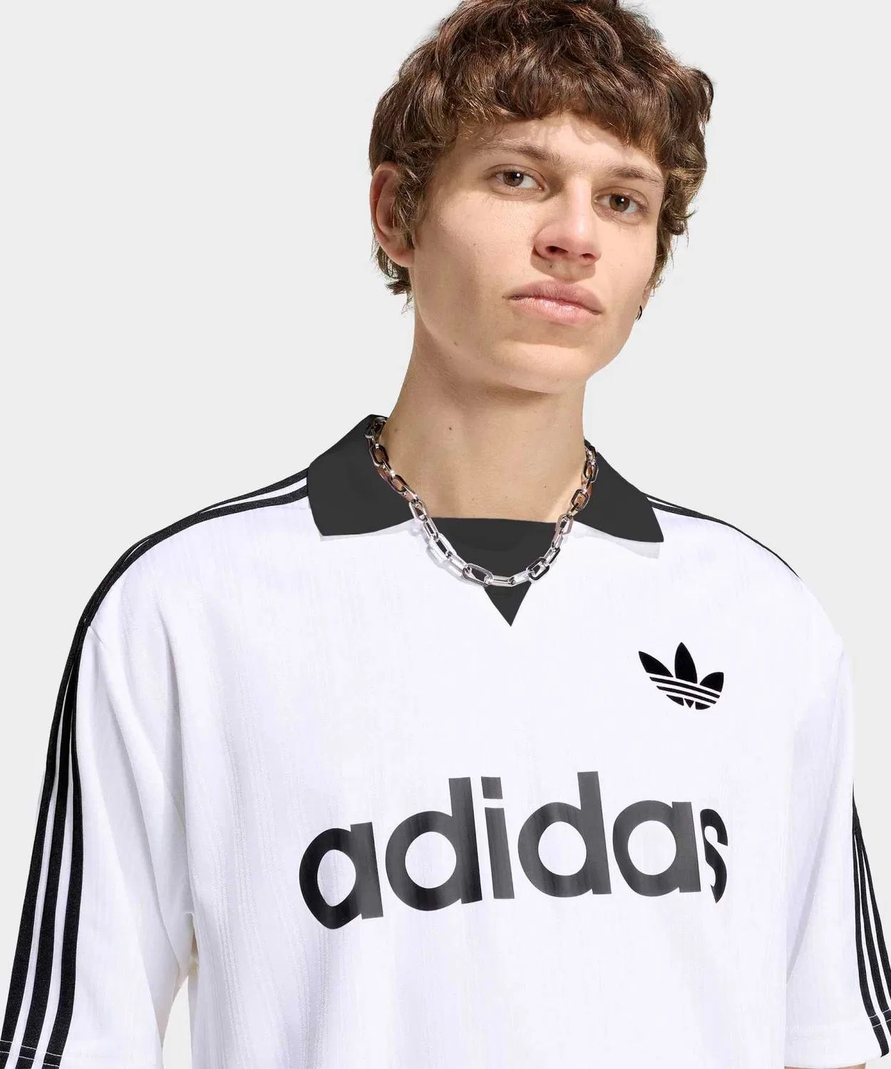 Мужская футболка с воротником из полиэстера Adidas Originals, White — фото 3