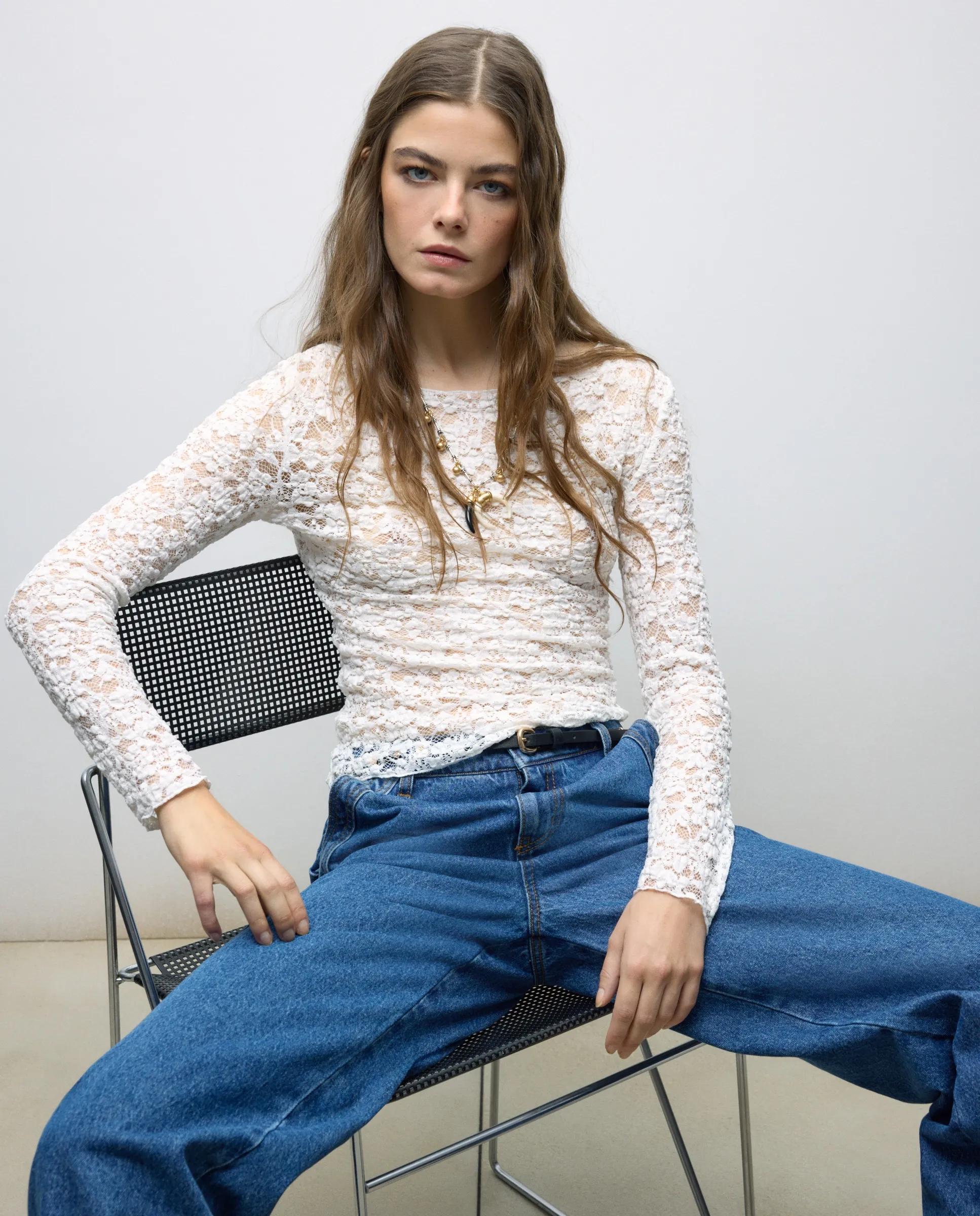 

Женская футболка с кружевом и лодочкой Tintoretto, белый