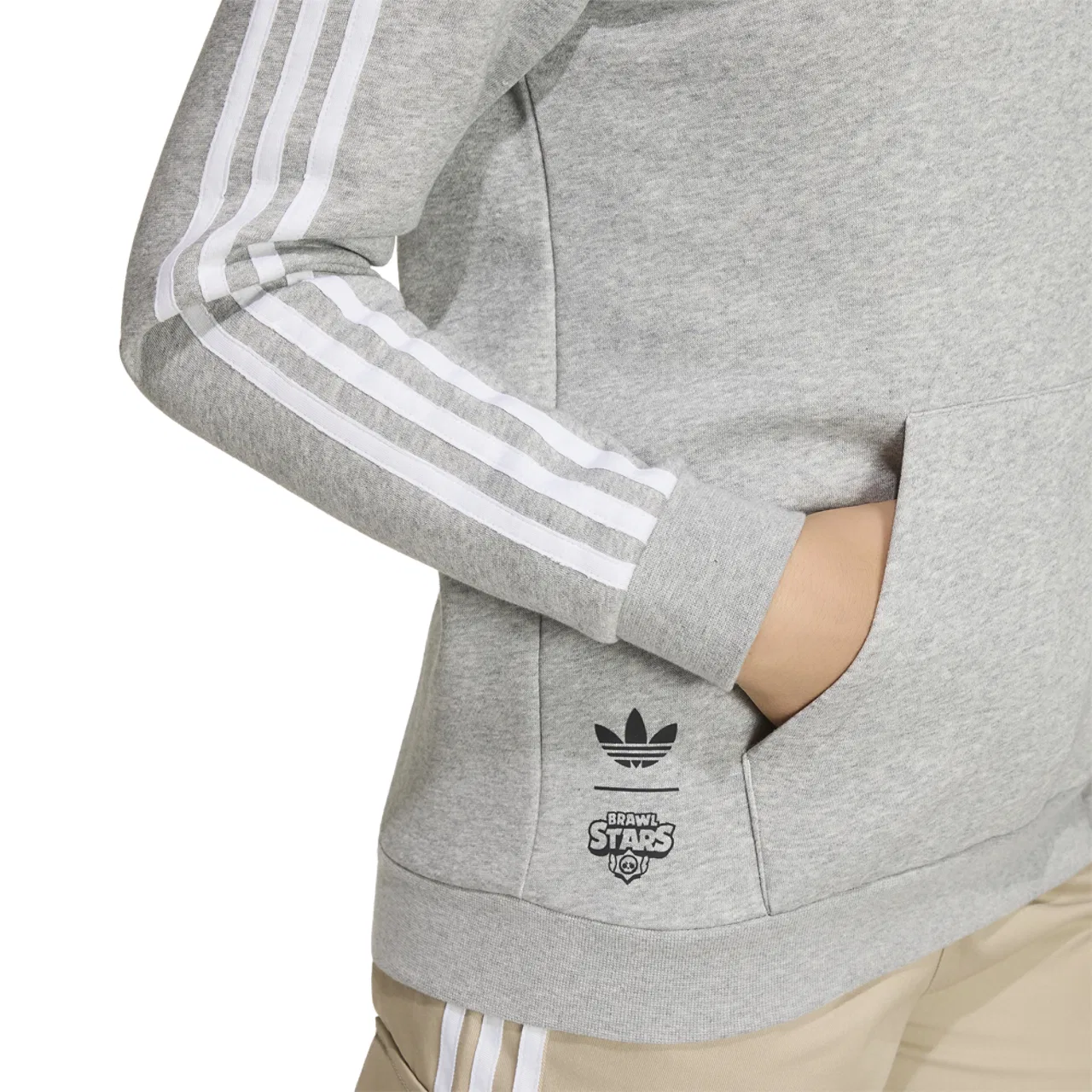 Детский худи с принтом Brawl Stars, свободный крой, adidas, Medium Grey Heather/White — фото 4