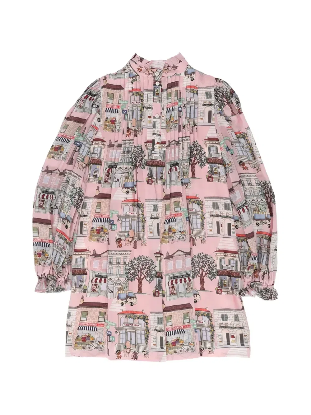 Плиссированное платье с принтом FF City Fendi Kids, розовый — фото 2