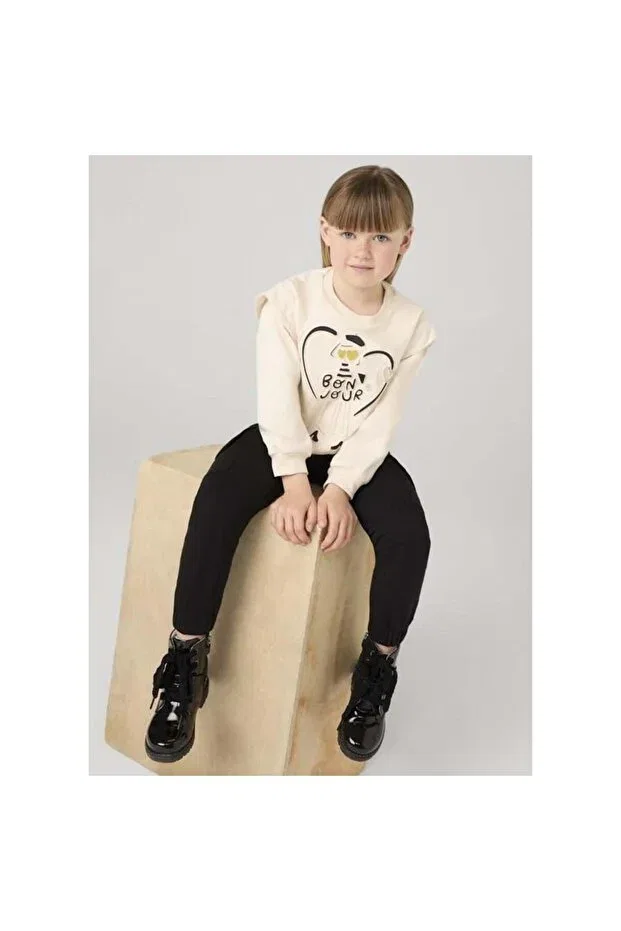Детский спортивный костюм для девочек с принтом 4887 Mayoral, Beige Black
