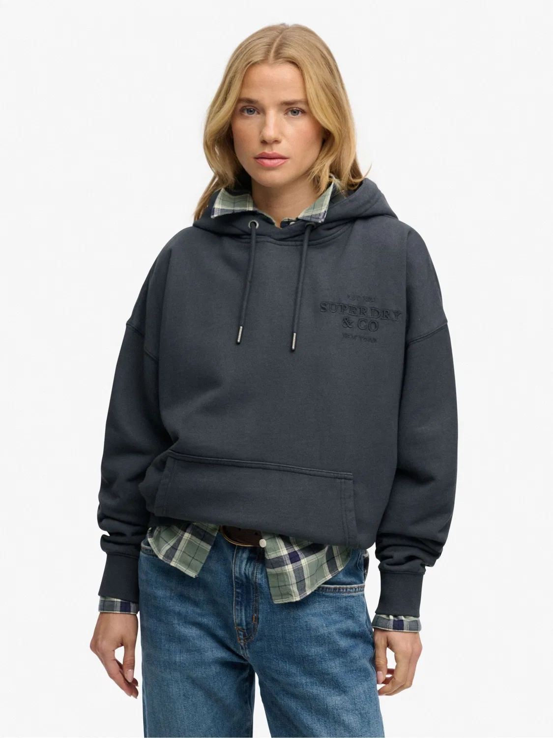Худи свободного кроя, с вышивкой Superdry, синий