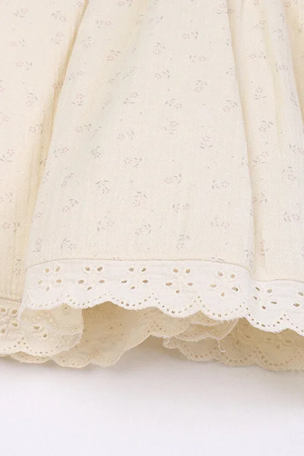 Детское платье для девочек с принтом Floral Patterned Straw Hat And Linen Dress Kinderos, Powder — фото 3