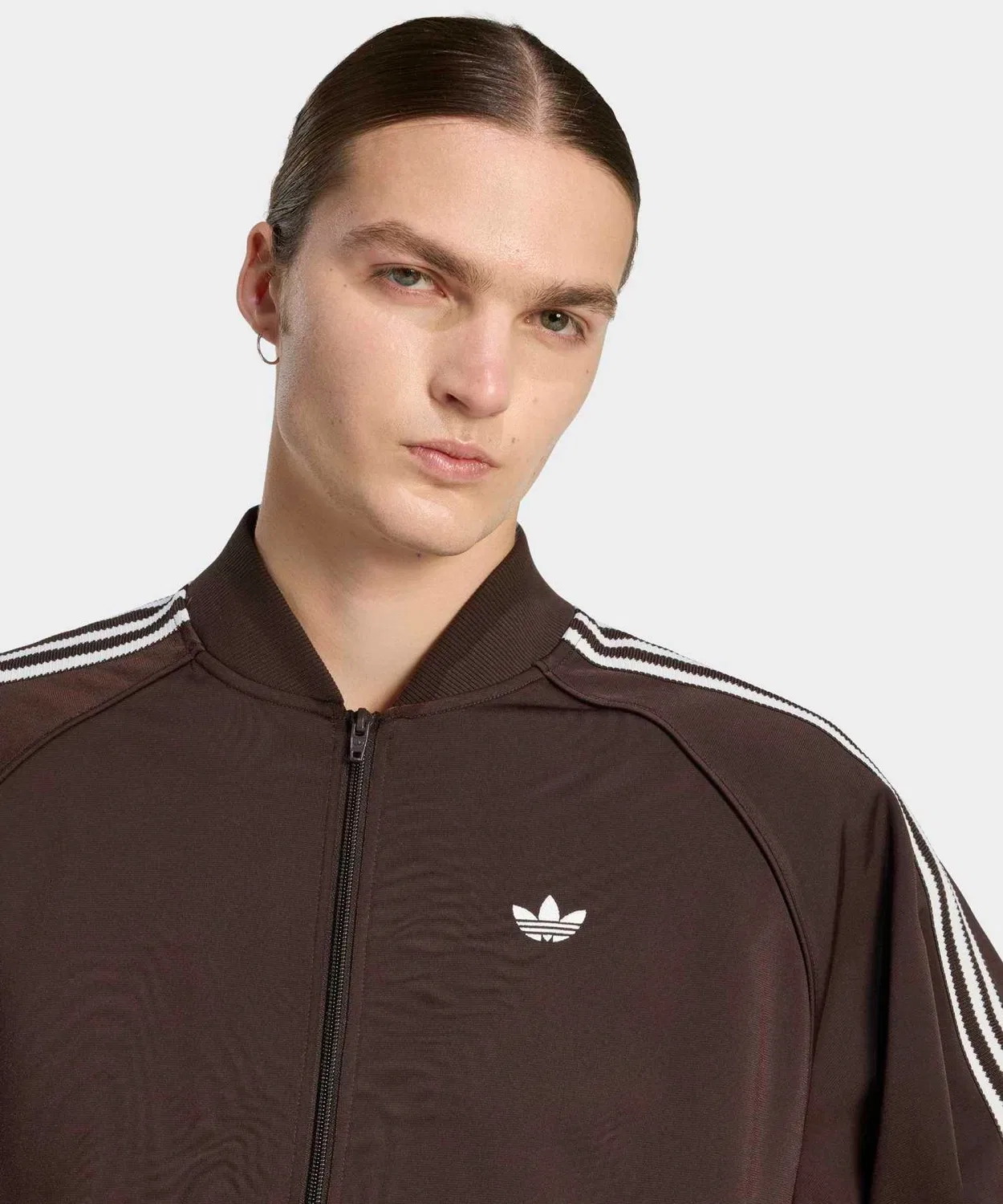 Мужская куртка-олимпийка с двойной молнией, свободного кроя, модель Britcore SST Adidas, Brown — фото 3