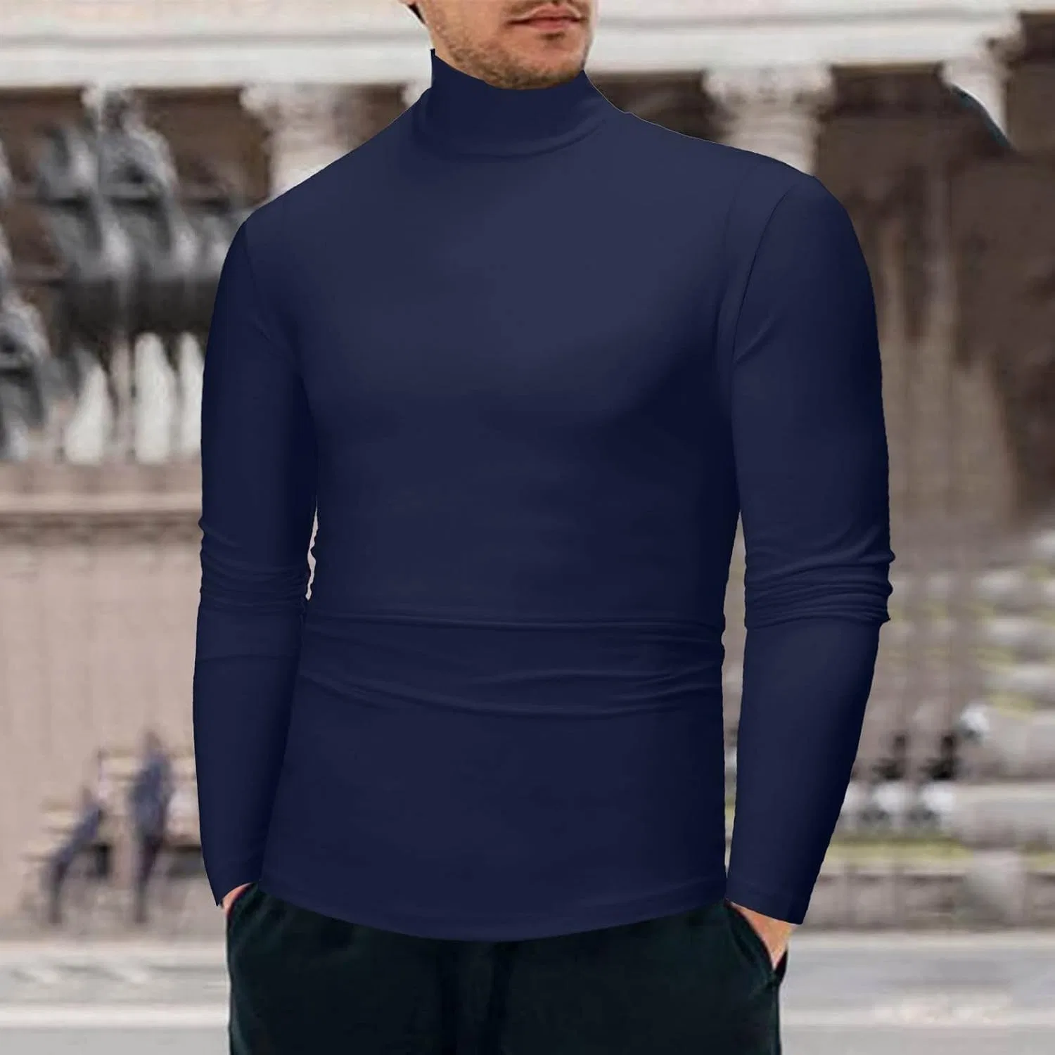 Мужская термофутболка с высоким воротом Mock Neck, Navy — фото 3