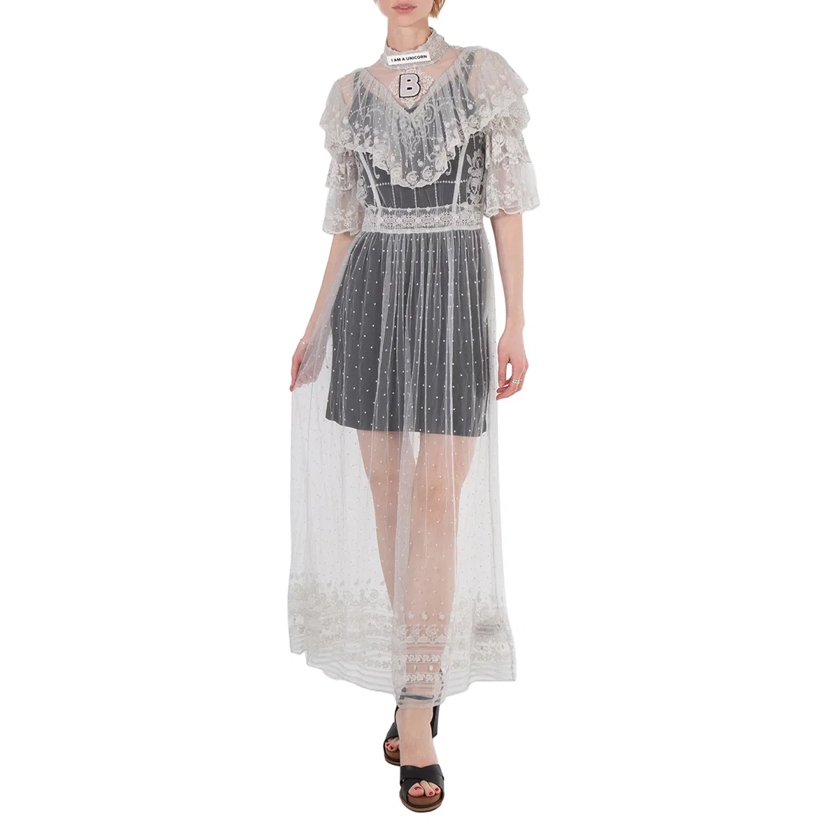 Платье длинное кружевное Ladies Light Pebble Grey Long Lace Dress Burberry, Light Pebble Grey