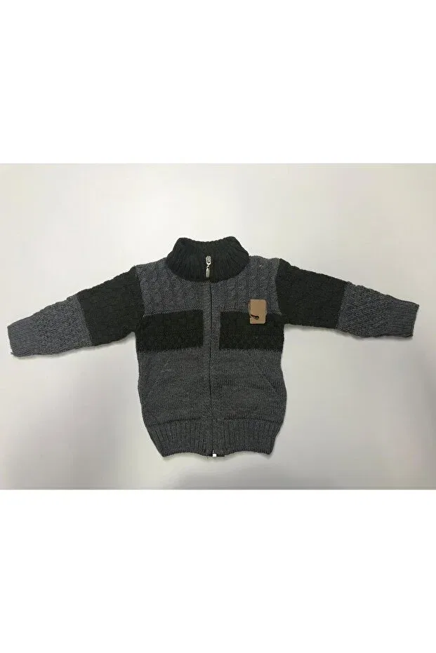 Детские свитшот-кардиган с принтом Winter Knitwear Argyle Patterned Judge Collar Zipper Pocket Baby Slon Kids Clup, Gray-Khaki