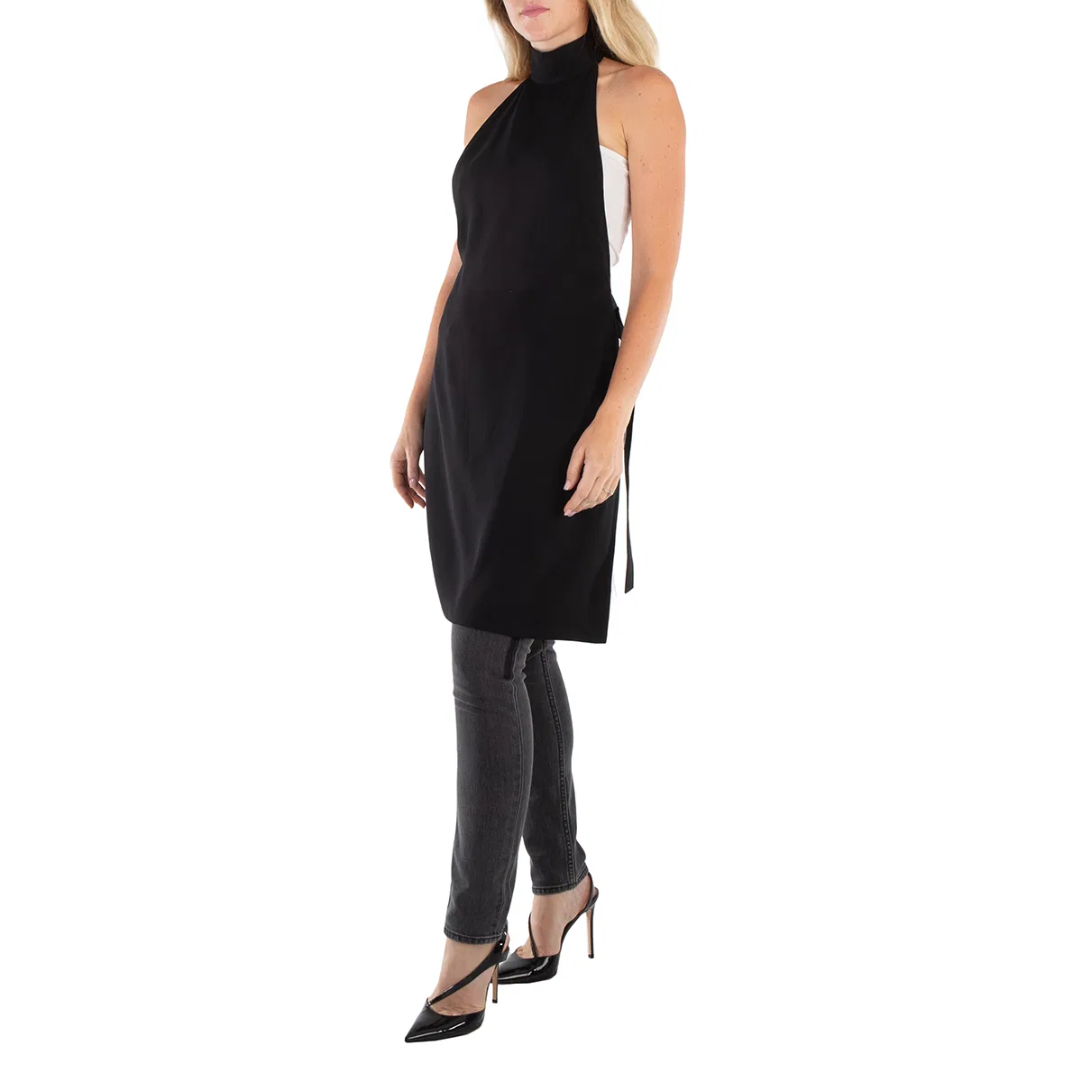 Платье для коктейля и вечеринок без рукавов с воротником-хомут Ladies Black Silk Bib Funnel-Neck Sleeveless Dress Burberry, Black — фото 3