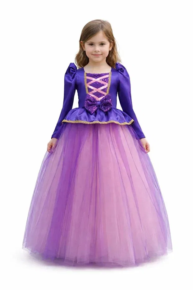 Детское платье для девочек с длинным рукавом Rapunzel costume & girls' birthday dress & rapunzel long-sleeved long-skirted evening dress Boztaş Bebe, Purple