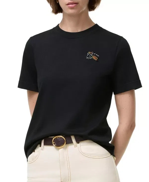 Женская футболка с вышивкой Knight Check Cotton T-Shirt Burberry, черный