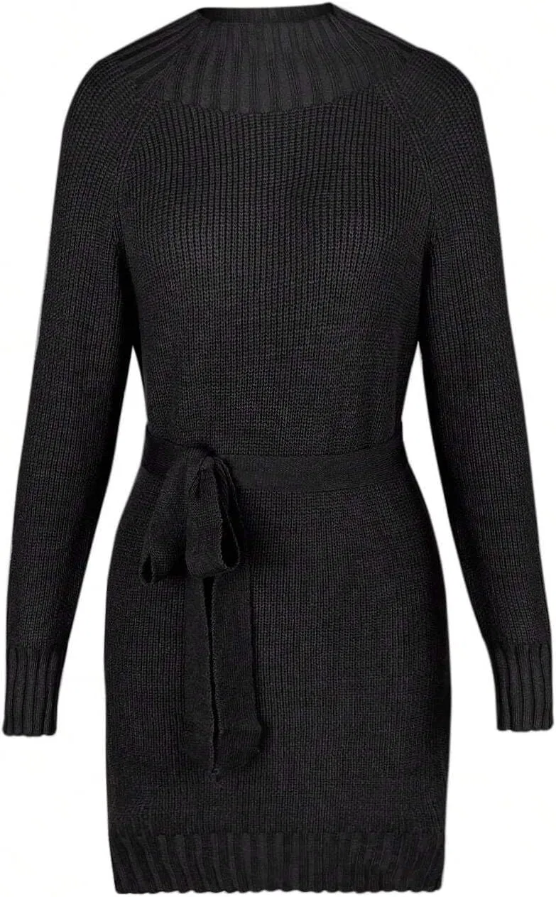 Женское мини-платье с круглым вырезом реглан Casual, Black — фото 4